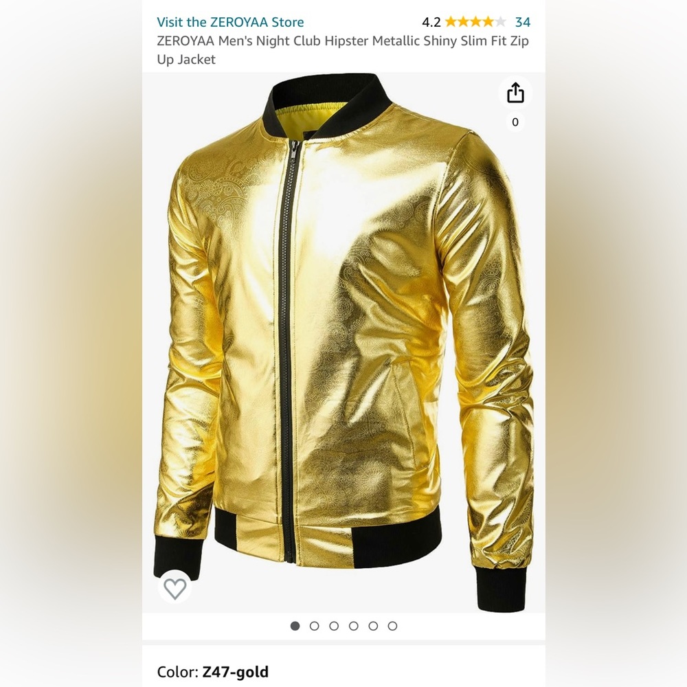 ZEROYAA Men's Night Club Hipster Metallic Shiny Slim Fit Zip Up Jacket